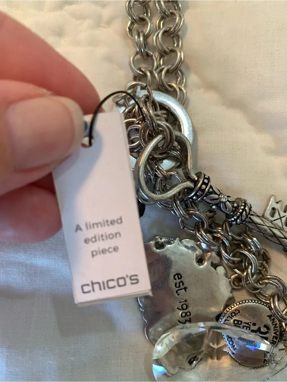 Chico's Silver-Tone Chain Anniversary Collection Necklace with Charms